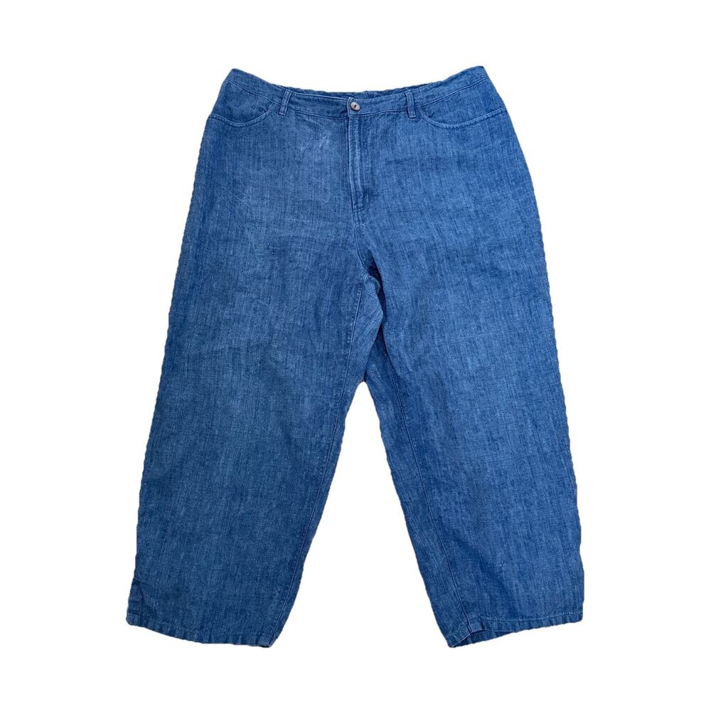 Vintage 90s Jones New York Country Blue Linen Cropped Pants 18 Lagenlook Coastal